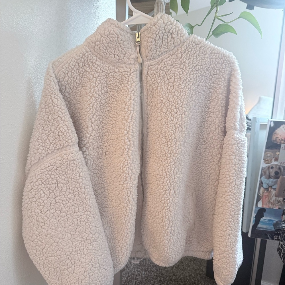 PacSun Cream Sherpa Teddy Jacket - Zip Front
